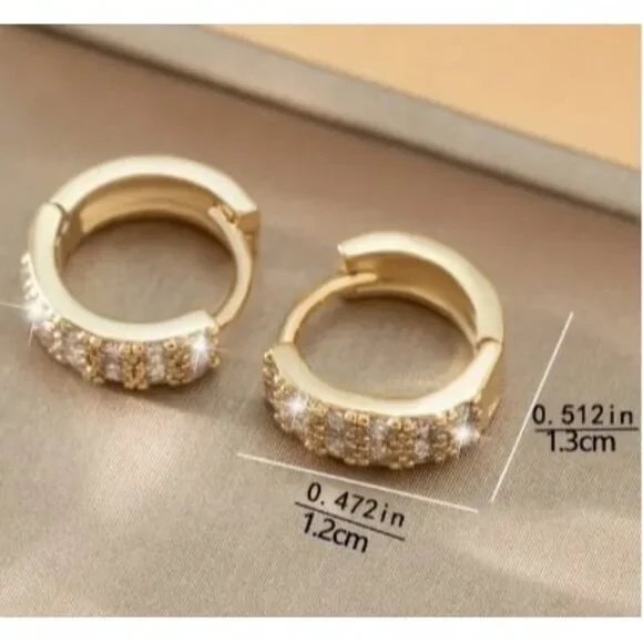 14k Gold Plated Simulated Diamond Huggie Hoop Earrings - Picture 4 of 6